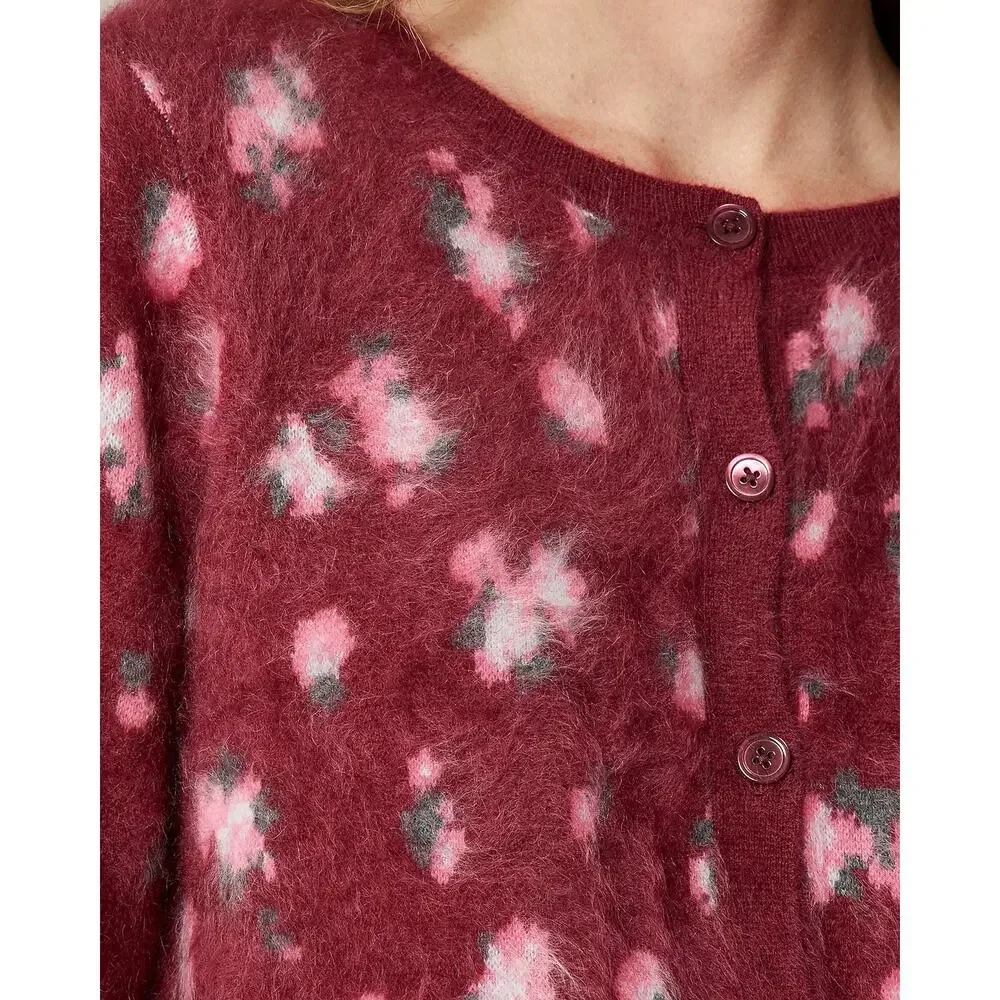 J. Crew Collection Brushed Cashmere Cardigan Floral Mulberry Roses Size S NWT